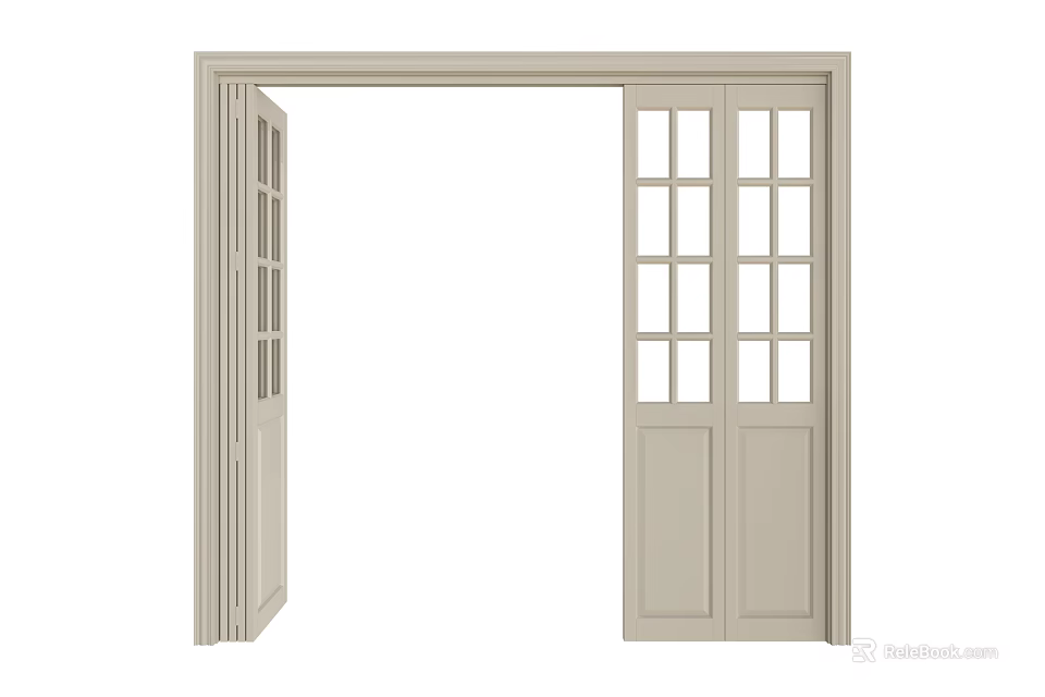 Light Colored Folding Doors With Glass Panels And Frame For Interior Use 3d model 