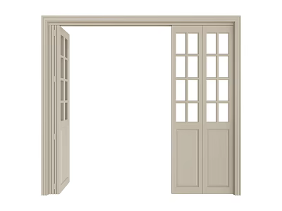 Light Colored Folding Doors With Glass Panels And Frame For Interior Use 3d model