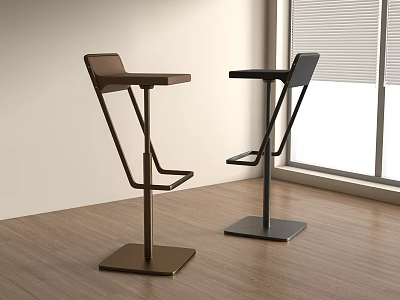 Modern Bar Stools with Metal Frame And Square Base in Indoor Wooden Floor Window Blinds 3d model