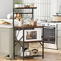 Kitchen Storage Rack with Microwave Spices Dishes and Plant in Modern Kitchen