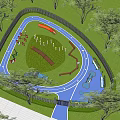 Residential Dog Park with Fenced Grass Area Track and Wooden Structures