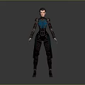 Detailed 3D Female Fantasy Character in Blue Brown Armor with Cloak