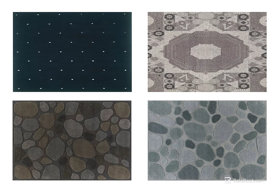 Square Rugs with Different Patterns Including Geometric Designs Stone Textures and Dots 3d model