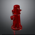Red Fire Hydrant With Chain Connections And Metallic Base Structure