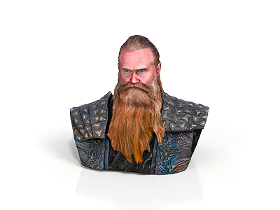 Detailed Male Bust Sculpture With Long Orange Beard And Intricate Patterned Clothing 3d model