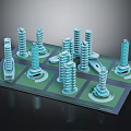 Future Architecture Spiral Design Model Display With Green Base And Blue Modern Structures 3d model