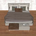 Modern Double Bed With Upholstered Headboard Multiple Pillows And Bench On Wooden Floor