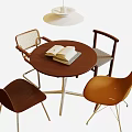 Round Dining Table Set with Various Chairs Open Book and Pendant Light 3d model