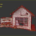 Cartoon Style Dilapidated Cottage With Red Tile Roof Broken Windows Weeds And Moss