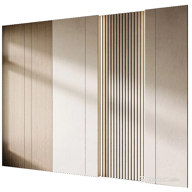 Modern Luxury Interior Wall With Light Wooden Texture And Vertical Stripes Design 3d model 