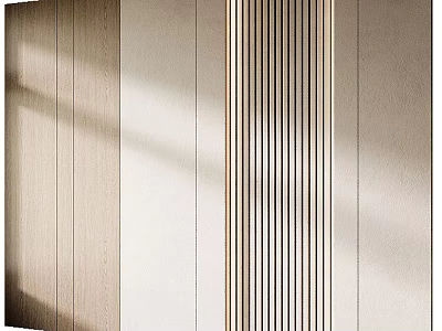 Modern Luxury Interior Wall With Light Wooden Texture And Vertical Stripes Design 3d model