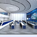 Modern Command Center With Multiple Workstations Large Digital Display And Data Visualizations