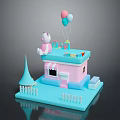 Adorable Pink Cake House With Cat Doll Balloons And White Fence