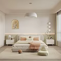 Modern Bedroom Interior Design With Platform Bed Pendant Light And Area Rug 3d model