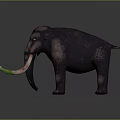 Realistic Mammoth 3D Model Featuring Green and Red Tusks and Gray Skin on Dark Background