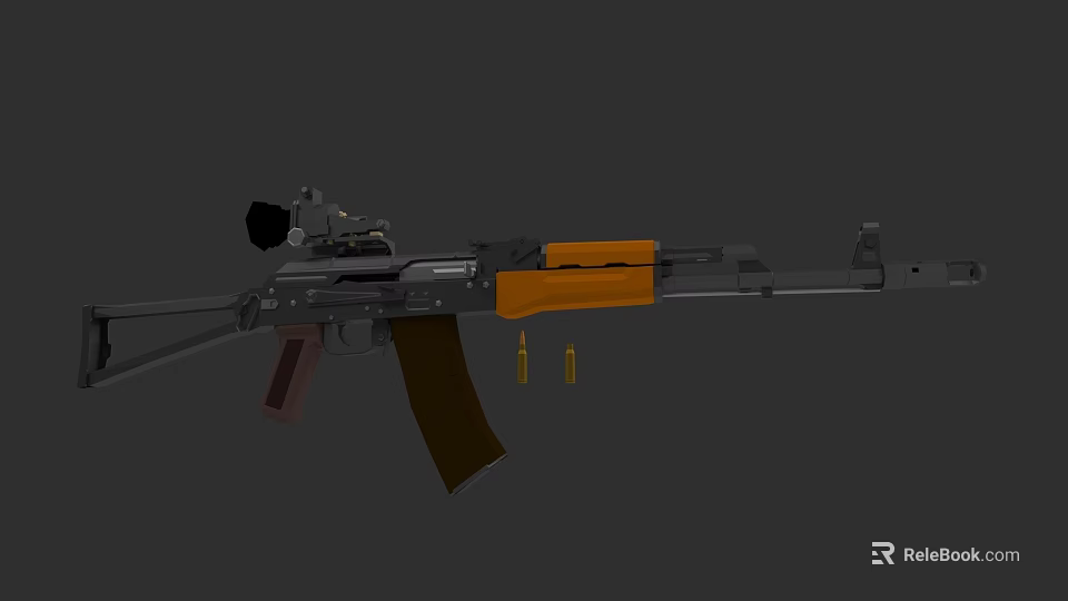 Modern Tactical Rifle With Orange Magazine Scope And Ammunition Bullets 3d model 