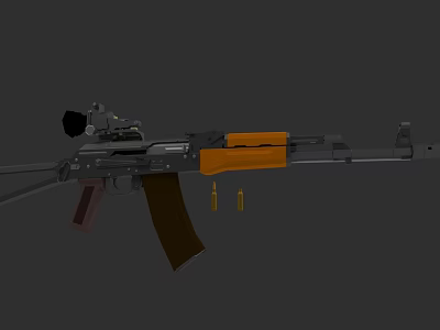 Modern Tactical Rifle With Orange Magazine Scope And Ammunition Bullets 3d model