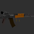 Modern Tactical Rifle With Orange Magazine Scope And Ammunition Bullets