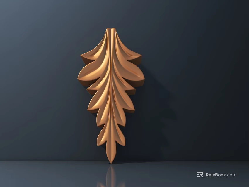 Elegant Golden Leaf Shaped Carving With Shiny Surface On Dark Background 3d model