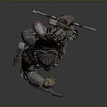 Futuristic Warrior Character In Standing Pose With Armor Spear And Ornamental Details