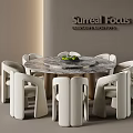 Elegant Modern Dining Table Set With Marble Top And Six Beige Chairs Design 3d model