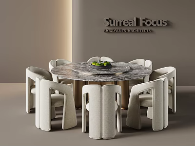 Elegant Modern Dining Table Set With Marble Top And Six Beige Chairs Design 3d model
