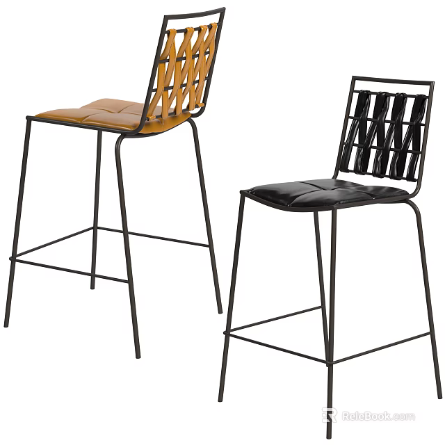 Stylish Bar Stools With Metal Legs And Leather Seats In Black And Brown 3d model 