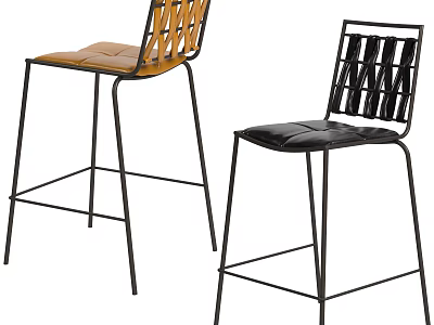 Stylish Bar Stools With Metal Legs And Leather Seats In Black And Brown 3d model