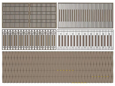 Screen Wall Design Featuring Various Lattice Patterns And Wooden Structures 3d model