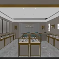 Elegant Modern Jewelry Store In Shopping Mall With Glass Display Cases And Gold Frames
