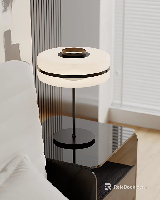 Stylish Modern Table Lamp With White Shade Black Base And Circular Design For Interior Decor 3d model 