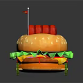 Cartoon Animal Themed Burger Shaped Vehicle With Big Blue Eyes Green Wheels And Red Seat