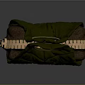 Green Quilted Handbag With Gold Circular Handle And Brown Metal Rivet Panel