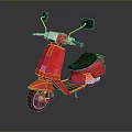 Red Scooter With Black Seat And Rearview Mirrors On Gray Background