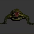 Realistic Green Lizard With Yellow Spots And Open Mouth On Gray Gradient Background