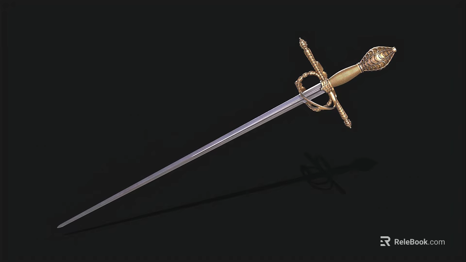 Antique Decorative Sword With Golden Hilt Ornate Handle And Silver Blade 3d model 