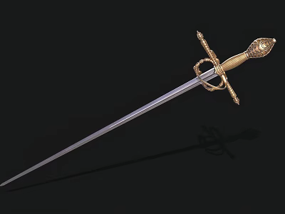 Antique Decorative Sword With Golden Hilt Ornate Handle And Silver Blade 3d model