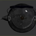 Silver Metal Kettle With Ribbed Surface Black Handle And Lid For Daily Use