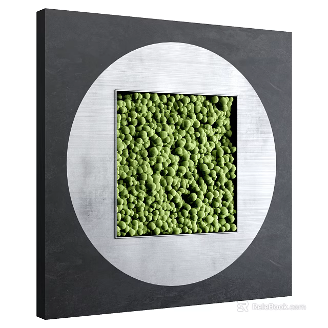 Circular Metal Framed Living Plant Wall With Small Green Spherical Plants Design 3d model 