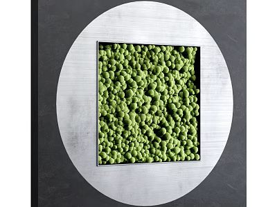 Circular Metal Framed Living Plant Wall With Small Green Spherical Plants Design 3d model
