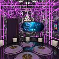 Private Dining Room With Purple Lighting Large Screen Display And Mirror Decorations