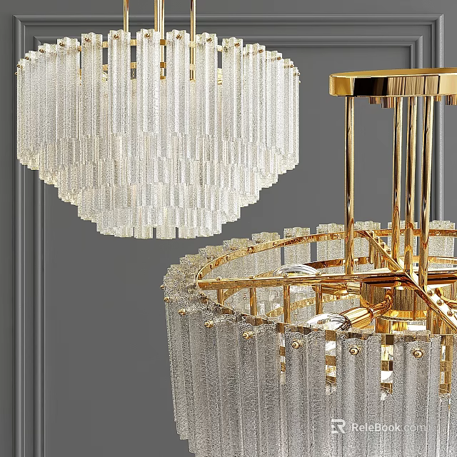 Elegant Modern Chandeliers With Gold Frame And Transparent Crystal Drops 3d model 