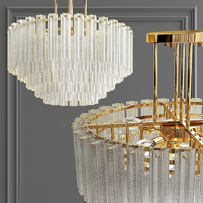 Elegant Modern Chandeliers With Gold Frame And Transparent Crystal Drops 3d model