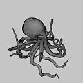 Giant Pinkish Purple Octopus Game Movie Character With Glowing Yellow Eyes And Tentacles With Suckers