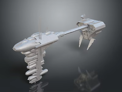 Futuristic SciFi Spaceship Model With Detailed Structure Antenna And Weapon Systems 3d model