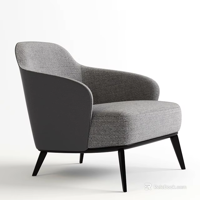 Modern Gray Fabric Single Sofa With Curved Armrests And Black Legs 3d model 