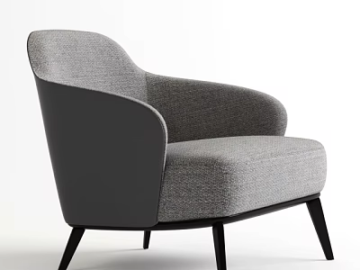 Modern Gray Fabric Single Sofa With Curved Armrests And Black Legs 3d model
