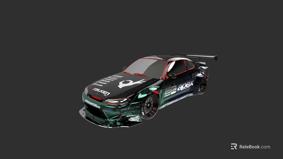 Black Modified Racing Car with Rear Spoiler White Red Graphics and Aerodynamic Body Kit 3d model 
