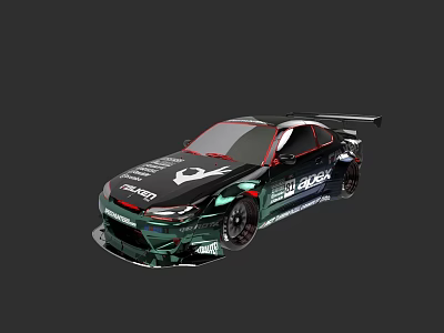 Black Modified Racing Car with Rear Spoiler White Red Graphics and Aerodynamic Body Kit 3d model