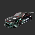 Black Modified Racing Car with Rear Spoiler White Red Graphics and Aerodynamic Body Kit